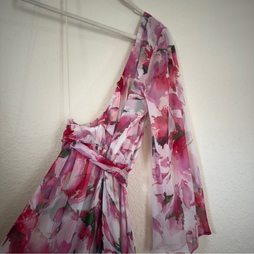 Misa Sabrina Dress One Shoulder Belted Ruffle Midi - Picture 12 of 12
